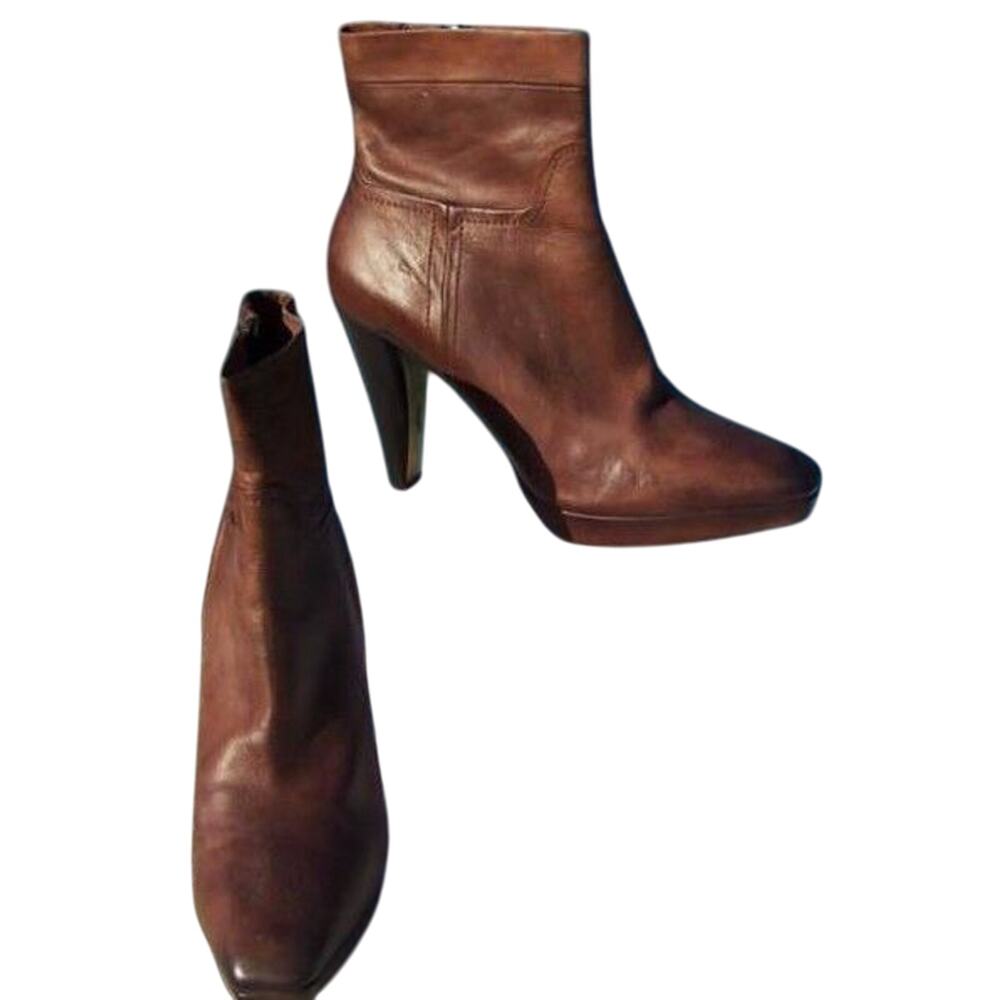 Donald Pliner Brown Vachetta Leather Boot Shoe 3/4" Platform Peace Zip NWT $535